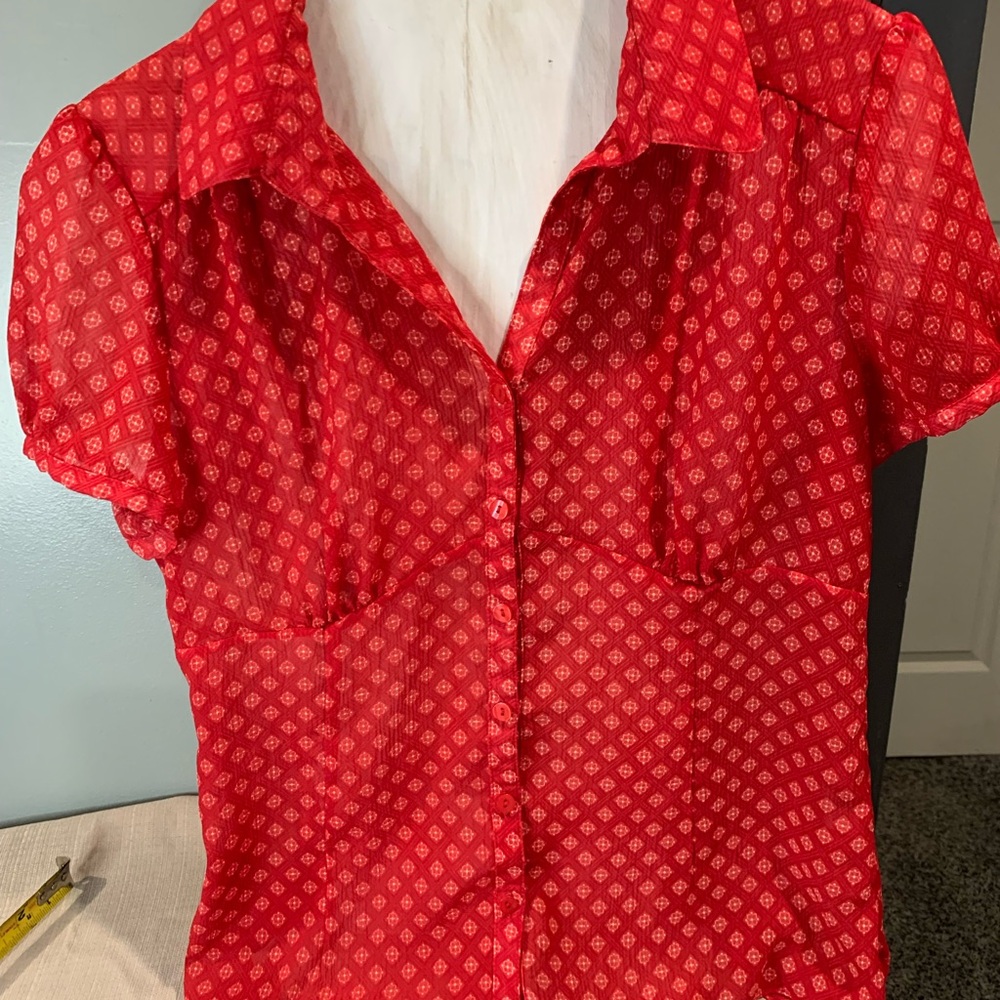 Christopher & Banks Red Sheer Blouse